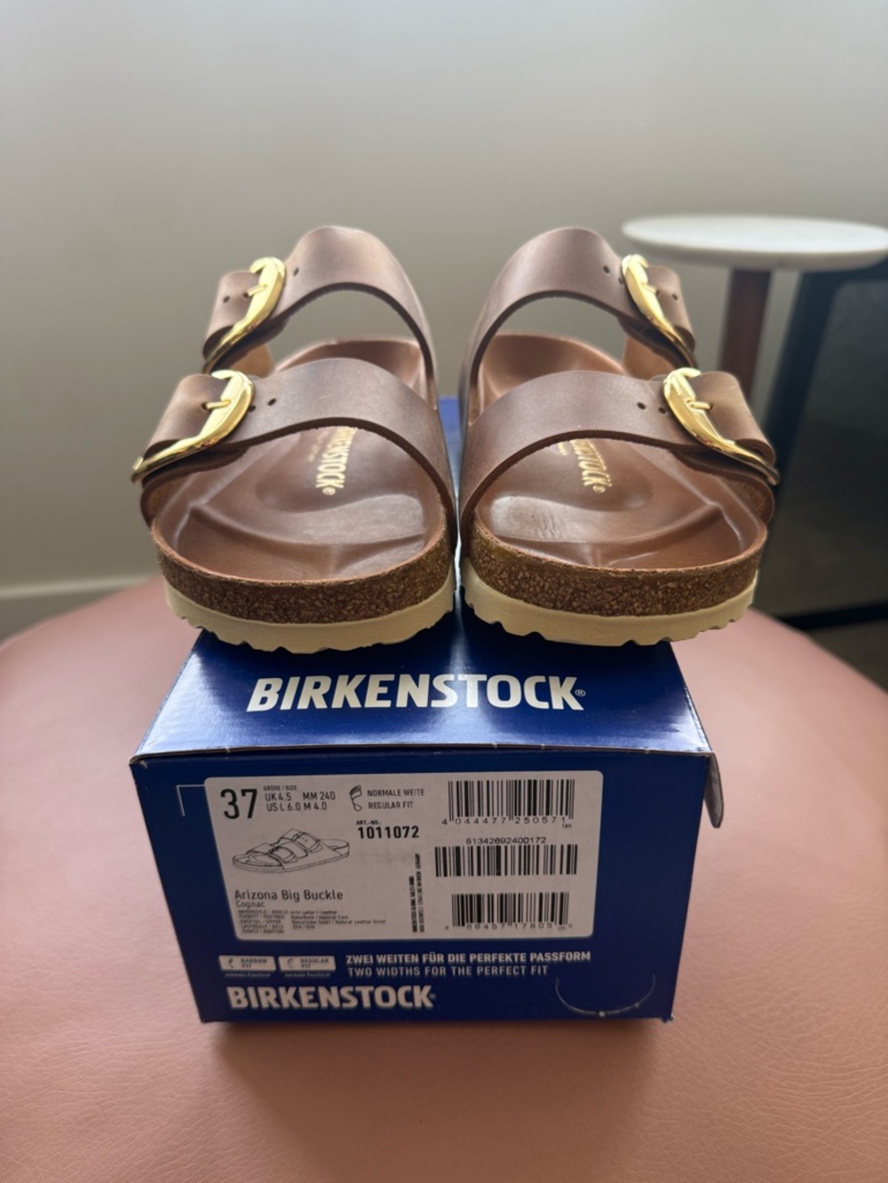 Birkenstock Arizona Sandals in Cognac Oiled Leather with Gold Buckles - Picture 2 of 4